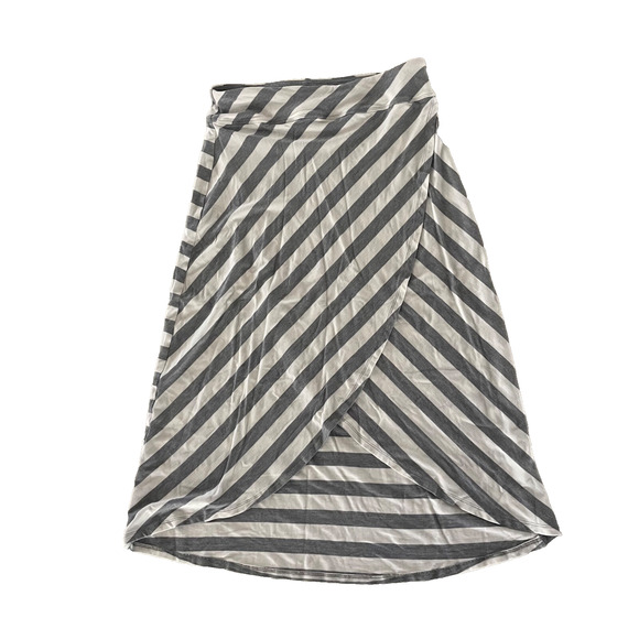 Athleta Womens Faux Wrap Tulip Hem Skirt Small Gray White Stripe Stretch Rayon - Picture 1 of 4
